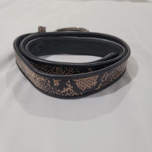 Avignon Womens Leather Belt Snake Print Black Silver Buckle Size‎ Medium Luxury